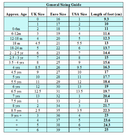 shoe sizing chart